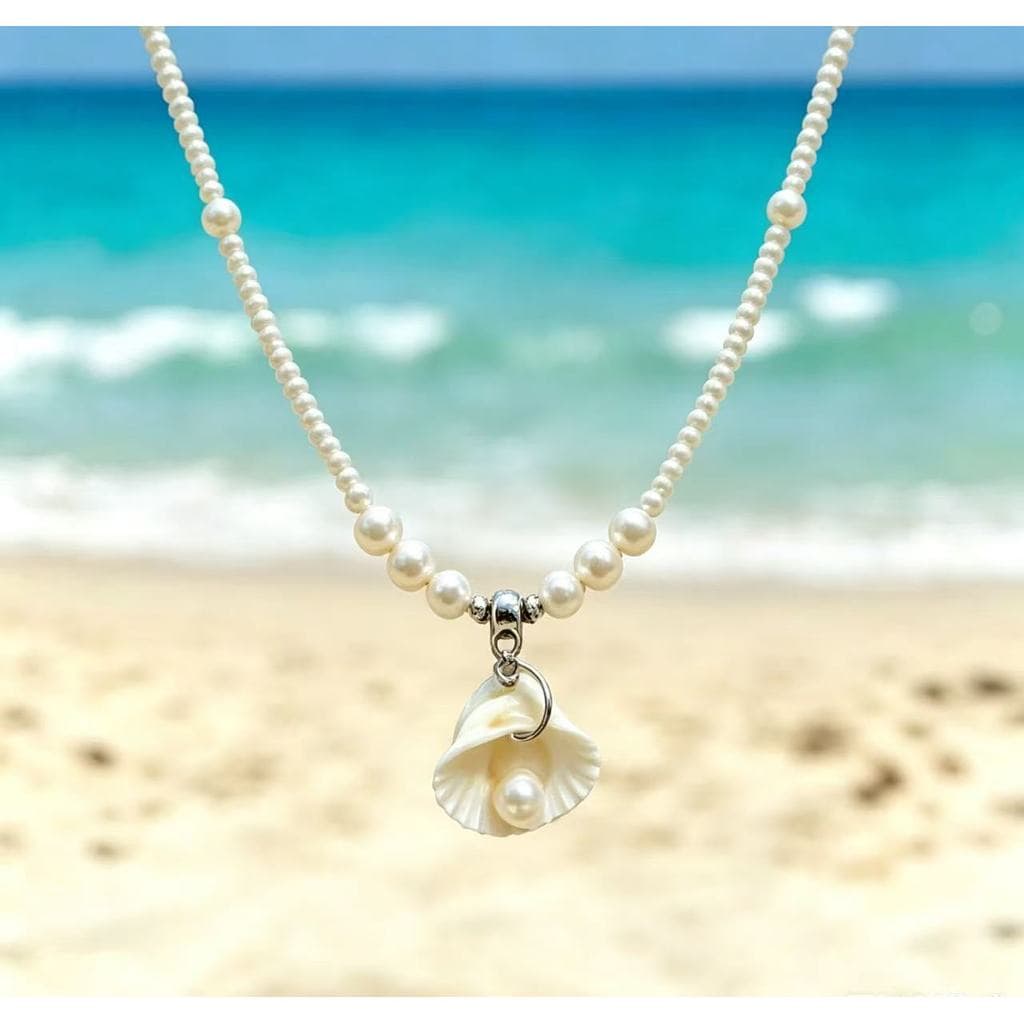 Colar de Pérolas com Pingente de Concha Feminino Ajustável Estilo Praia Boho Elegante Presente