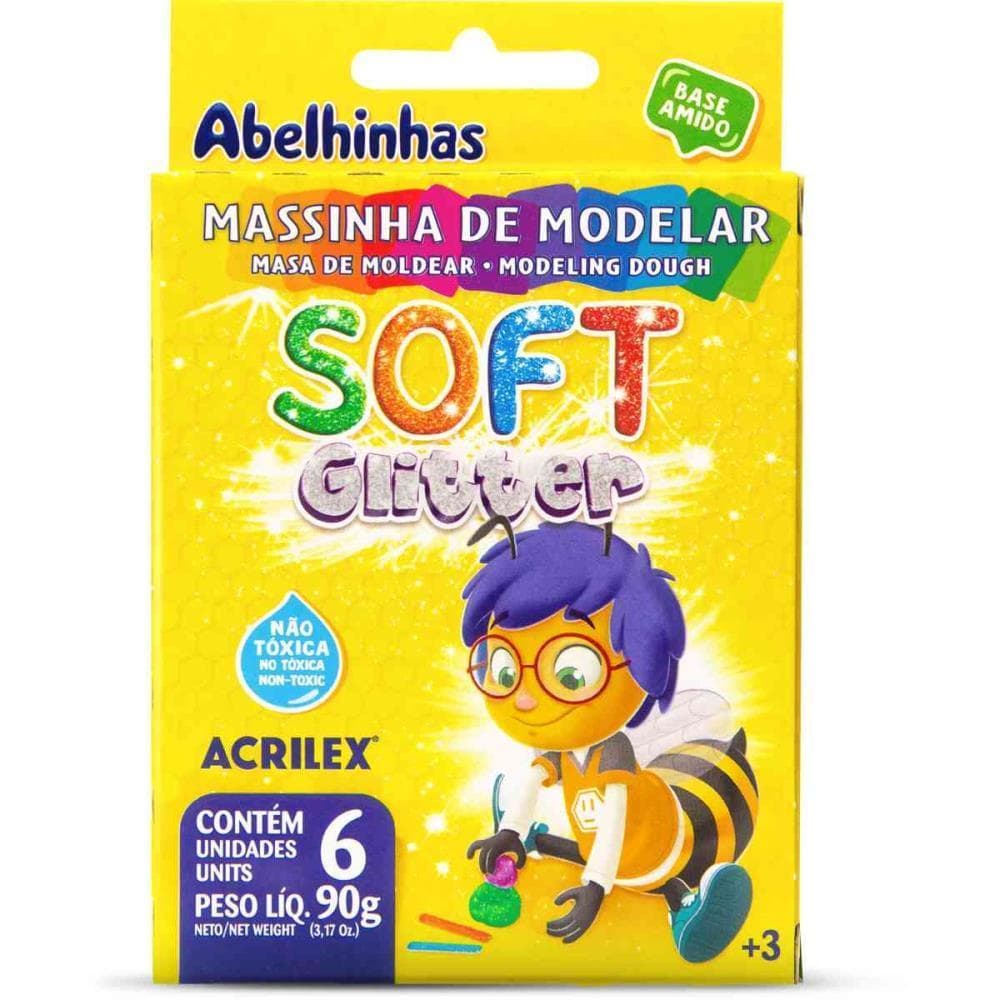 Massa para Modelar SOFT C/06 Cores 90G. C/GLITER