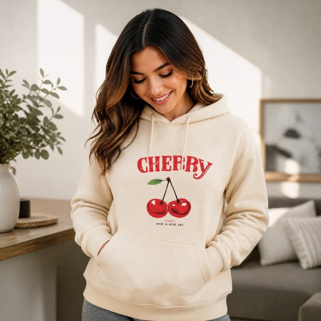 Moletom Feminino Cherry Estampa Cerejas Com Capuz Canguru