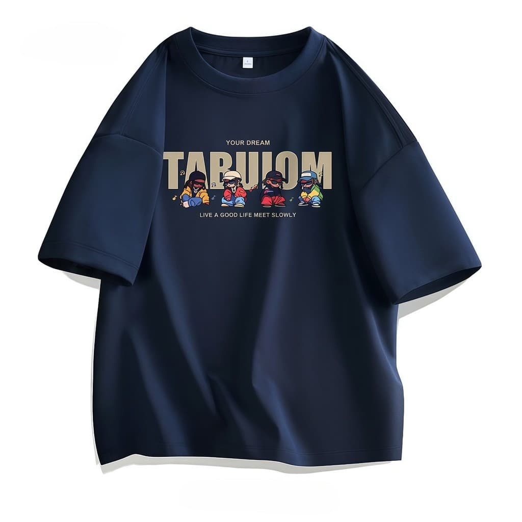 Camiseta masculina de algodão estampada de manga curta para o verão, respirável, de gola redonda, corte slim b VNLO