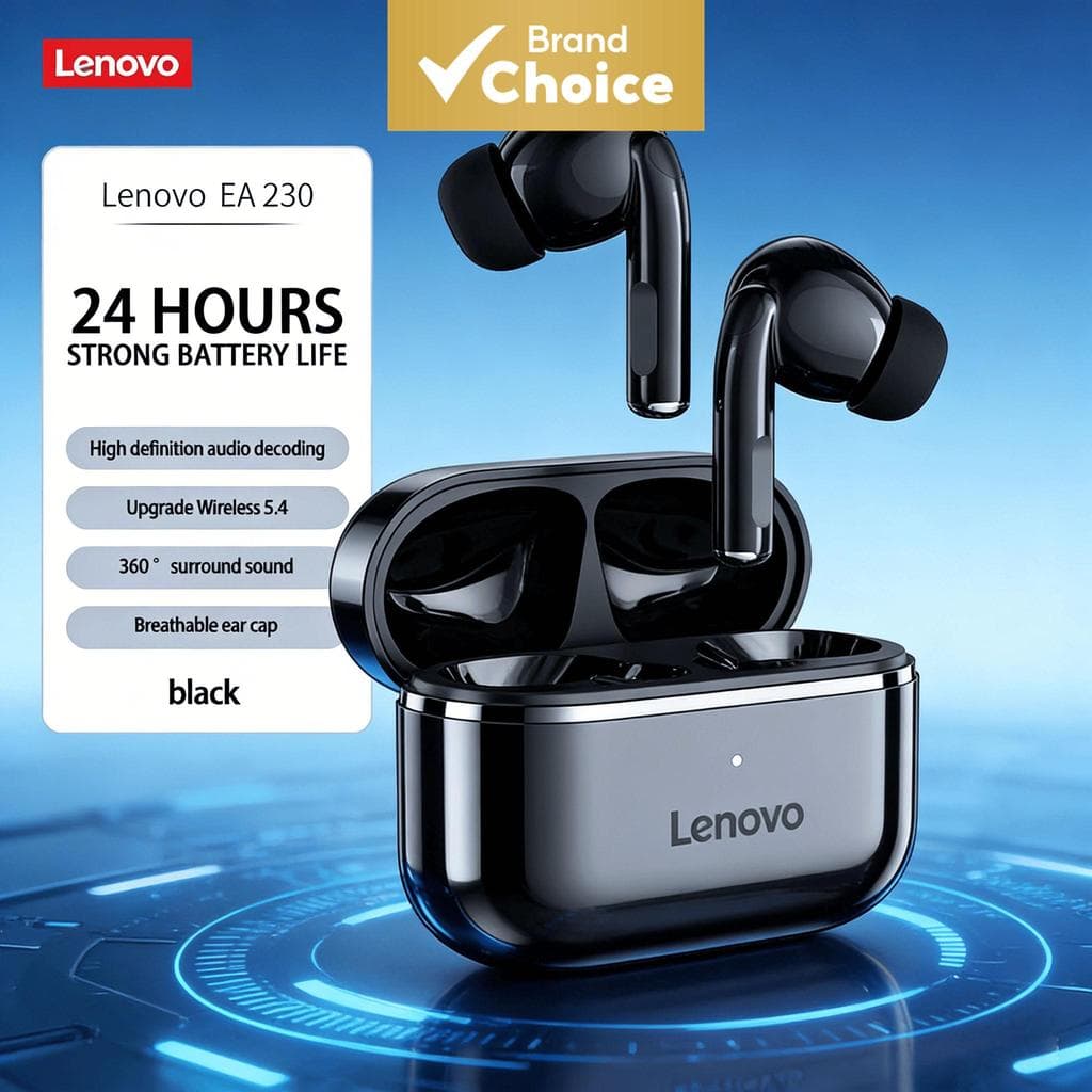 Fones de ouvido Lenovo EA230 TWS Fones de ouvido sem fio Bluetooth 5.4 de áudio HiFi, fones de ouvido 40H de reprodução