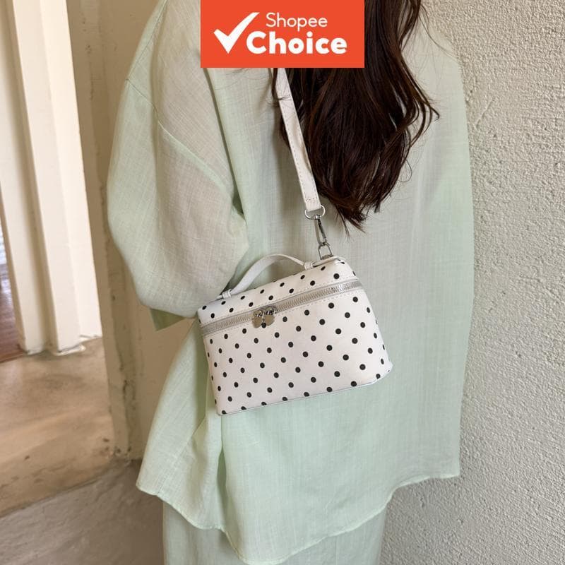 Bolsa tiracolo com padrão de bolinhas, mini bolsa de mão feminina, com alça ajustável e removível, zíper em formato de