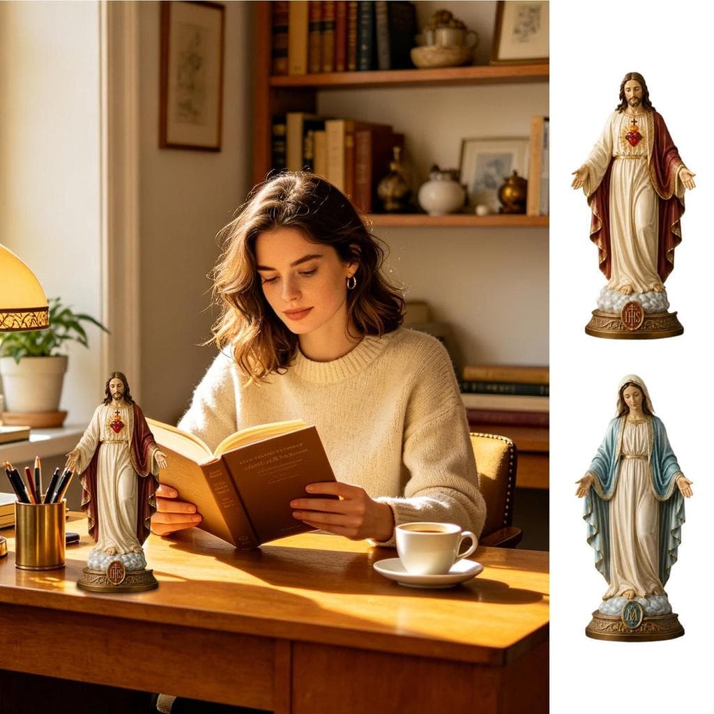 Estátua Do Coração Sagrado De Jesus E Maria , 18cm , Católica , Nossa Senhora Da Graça , Estatuetas Colecionáveis Para S