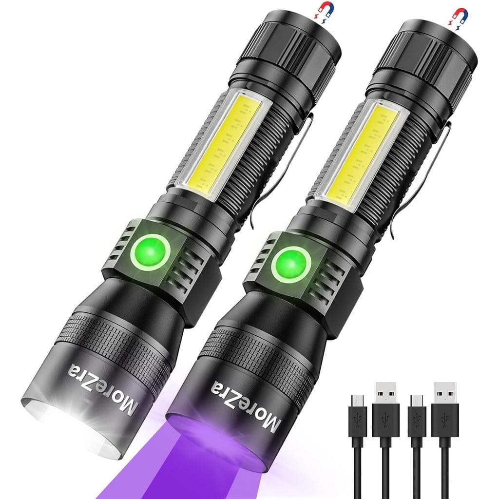 Lanterna UV Luz Negra, Pacote com 2 Lanterna Recarregável Super Brilhante 3 em 1, 1200 Lúmens, 7 Modos, Lanterna LED Mag