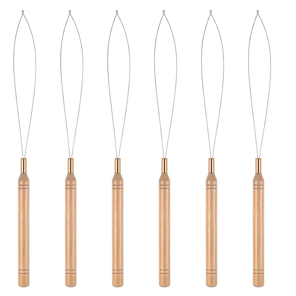 Oruola 6 peças de ferramentas para extensão de cabelo, passador de contas para cabelo, agulha passadora com cabo de made
