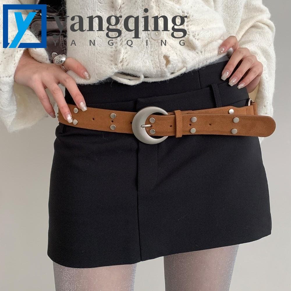 Cintos De Rebite YANGQING , Cinto De Cowboy Estilo Ocidental De Metal De Camurça , Cintura Redonda Oca Étnico Y2K