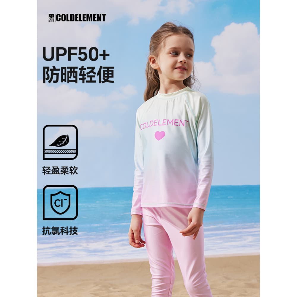 Elementos frios roupa de banho infantil praia manga comprida protetor solar cor fluorescente médio grande meninas treina