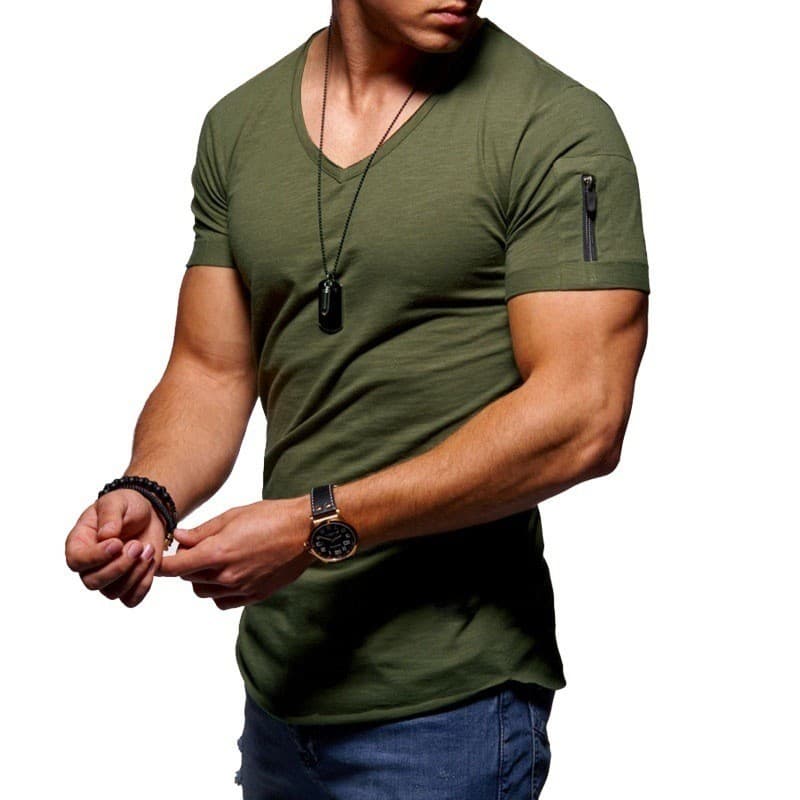 Camiseta masculina roupas masculinas com decote em V cor sólida tamanho grande Casual camiseta de manga curta