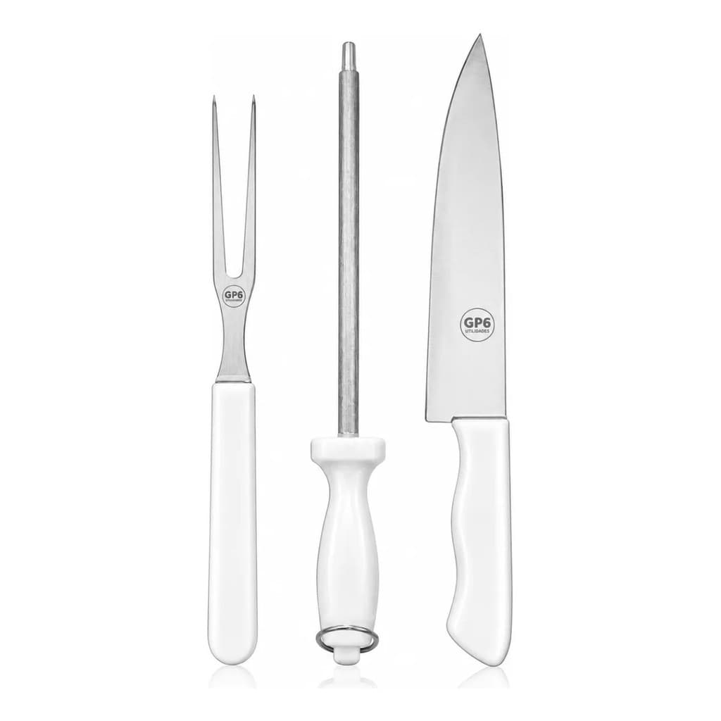 Kit Para Churrasco 3 Peças Faca Garfo Chaira Inox