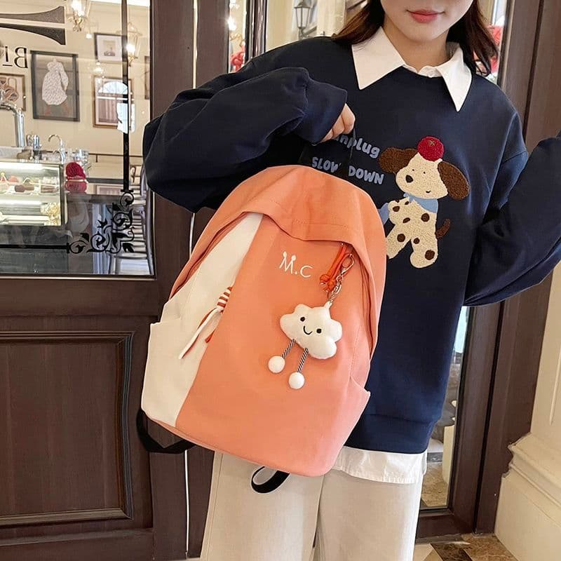 Mochila de estudante universitário americana All-Match ins grande capacidade Casual novo estilo mochila de viagem leve b