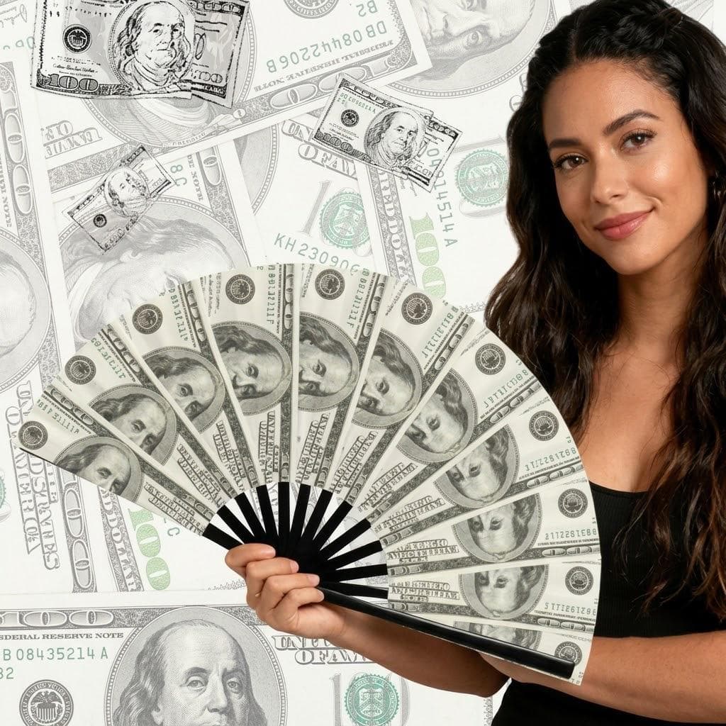 Leque Grande de Dólar Gigante Dobrável Tipo Kung Fu Para Festa Carnaval Balada - Acessório Divertido Foto