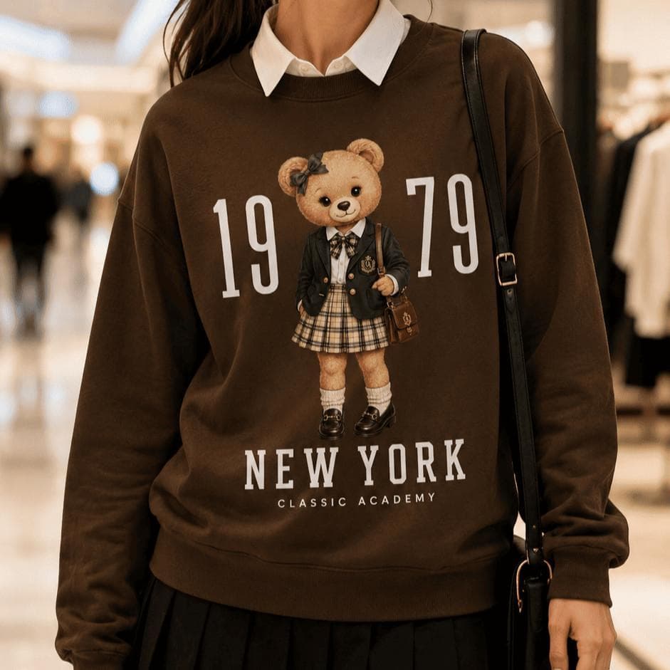 Moletom Careca Quentinho Feminino Estampado Urso Vintage 1979 New York Modinha Classico Blogueira Meninas Pinterest Frio