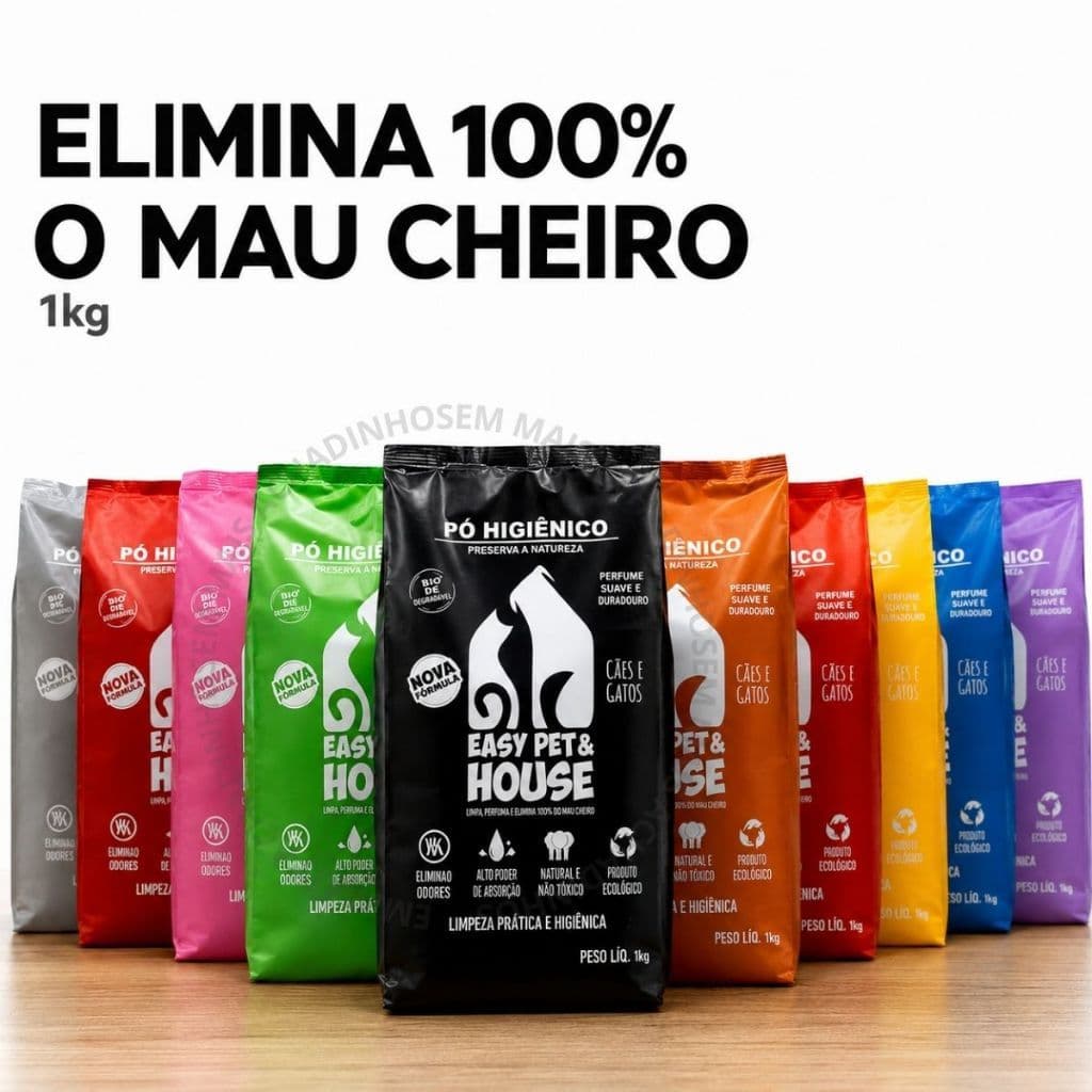 Pó Higienico Eliminador Odores Cães Gatos Aromas 1Kg Limpeza Seco Ação Bactericida Easy Pet House