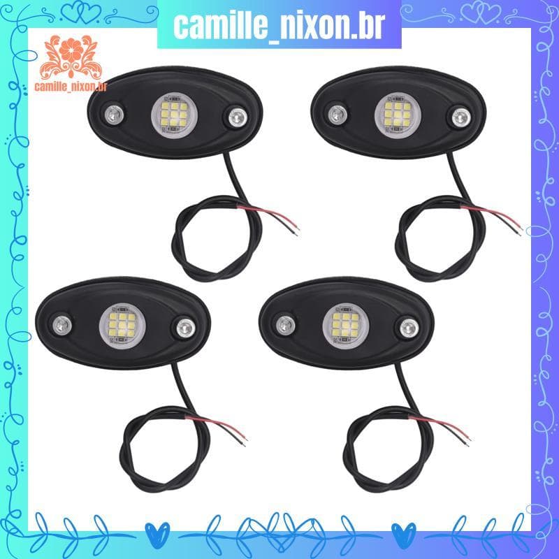 [camille_nixon.br] 4 Unidades 9LED Kit De Luz De Rocha Super Brilhante LED À Prova D'água Neon Underglow Para Barco De C
