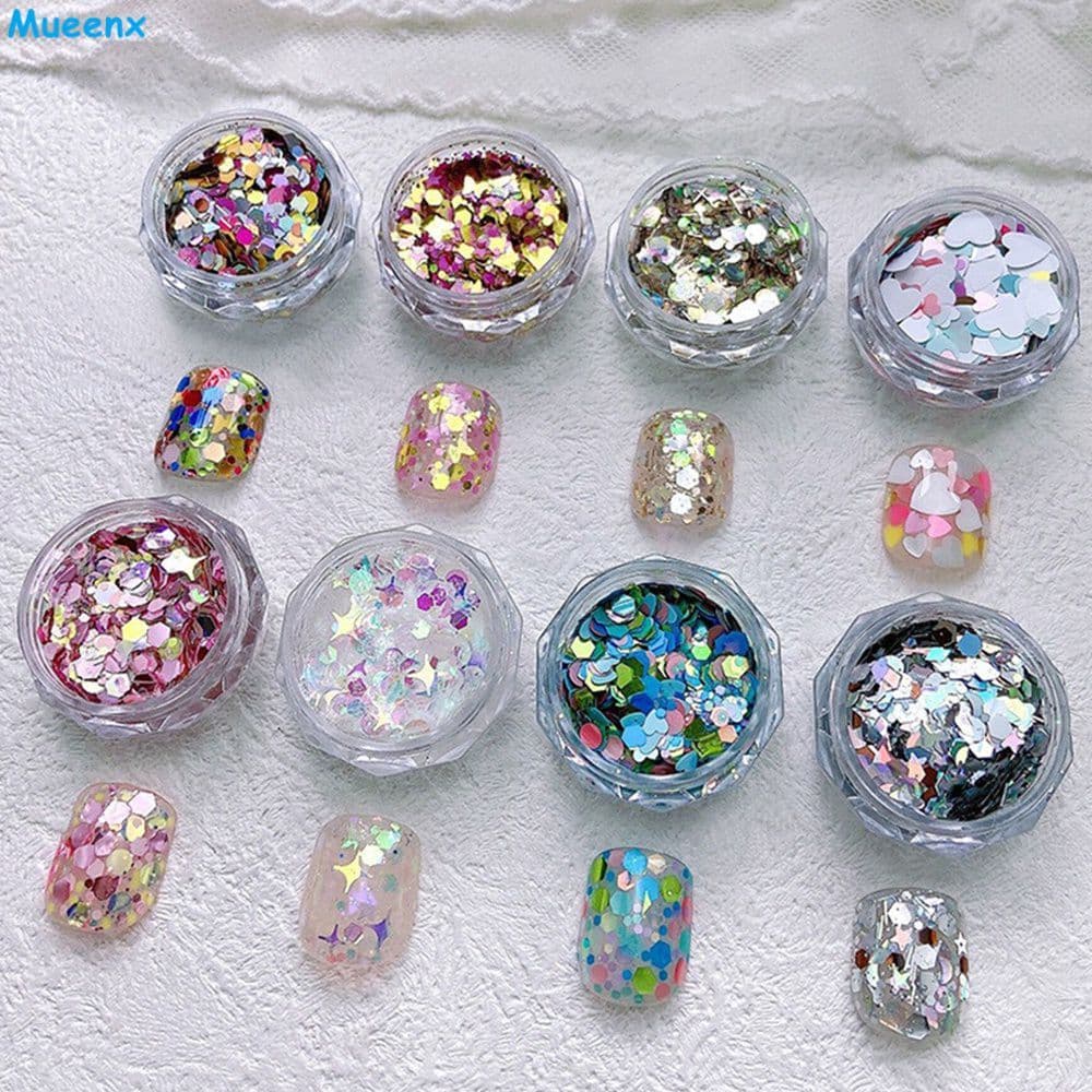 Manicure com lantejoulas degradê, lantejoulas brilhantes, strass e decorações a laser multifuncionais, acessórios