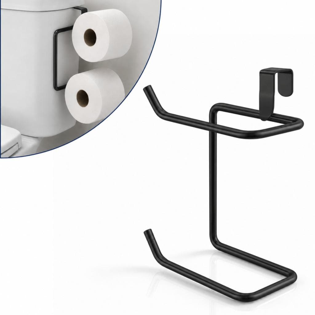 Suporte Duplo Porta Papel Higiênico em Metal Preto Fosco