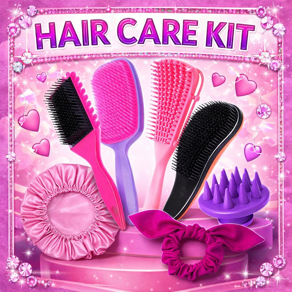 Kit Cabelo Cacheado Completo Escovas + Touca Cetim + Massageador Anti Frizz Xuxinha Kit Cabelos