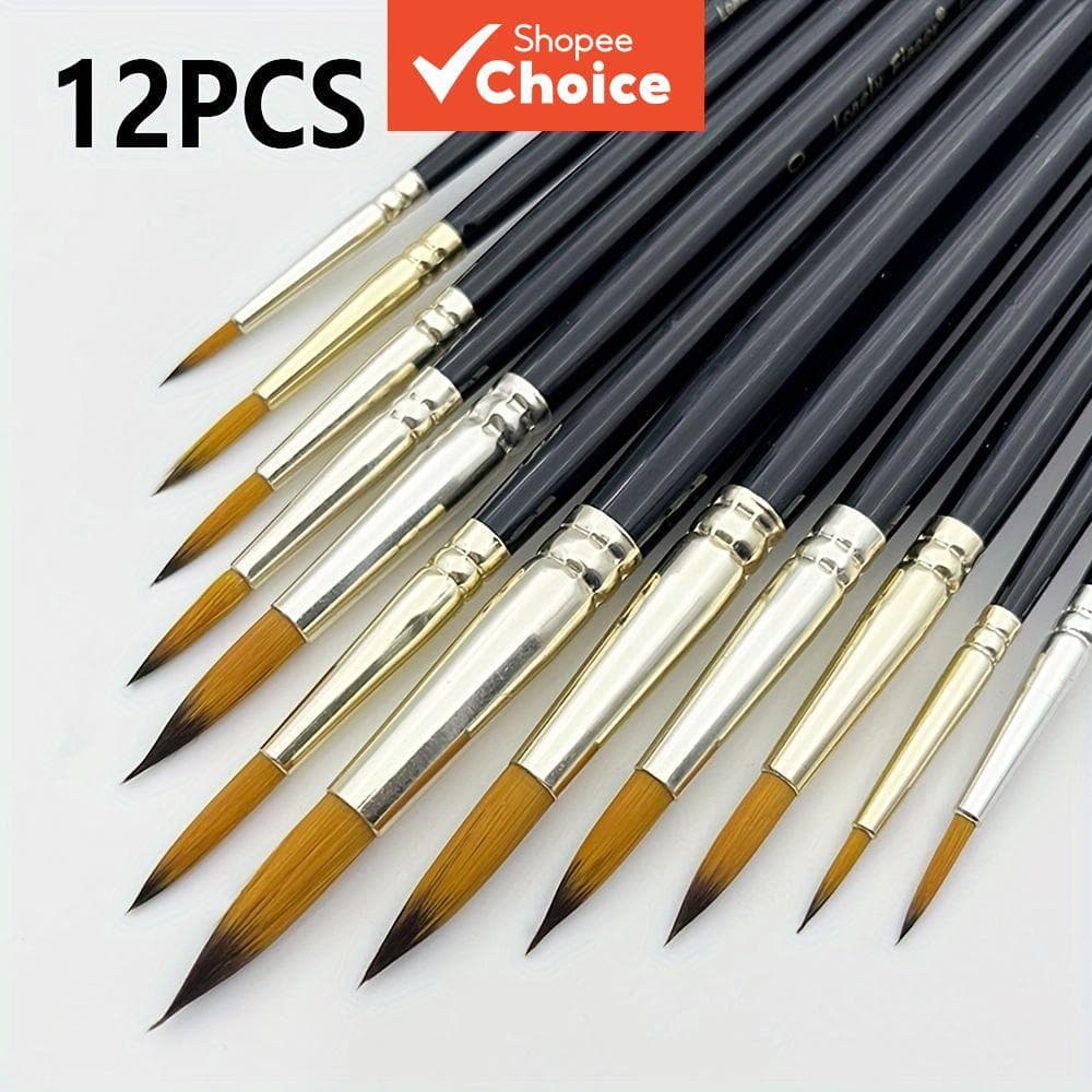 Conjunto de Pincéis Lonely Finger Artist 12 peças, Pincéis de Pintura a Óleo com Cabo Preto, Pincéis de Ponta Redonda,