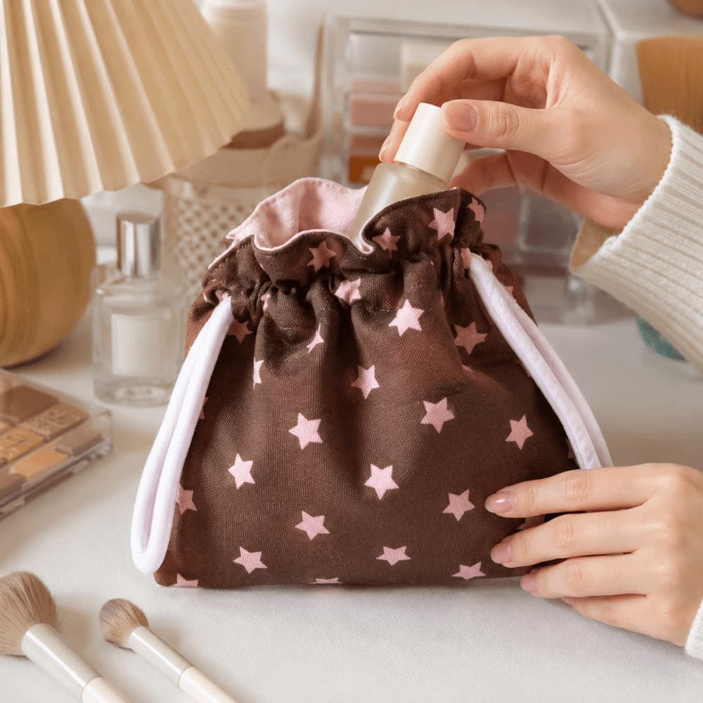Bolsa De Maquiagem Com Cordão , Armazenamento À Prova De Poeira De Lona , Corda Portátil Padrão De Estrela , Organizador
