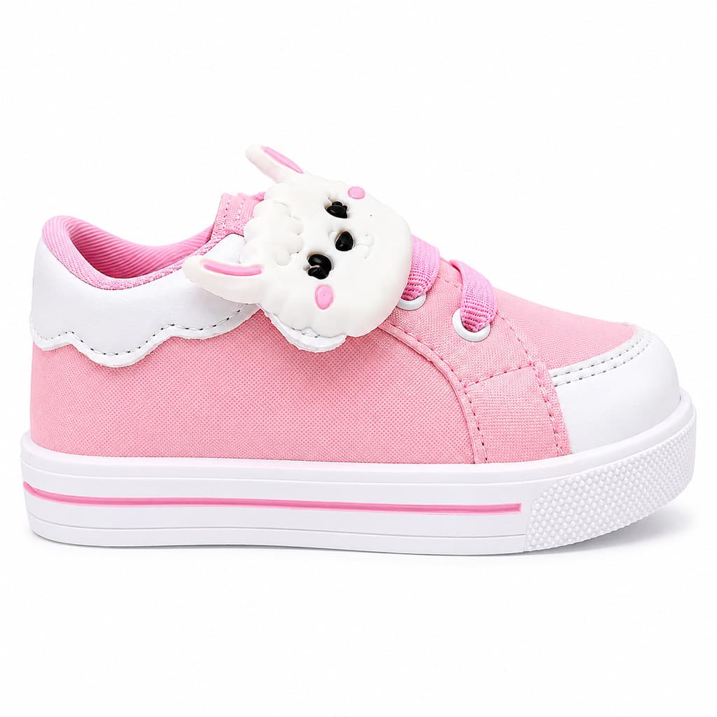 Tênis Infantil Menina Bebê Rosa Ovelhinha Casual Confortável Antiderrapante Primeiros Passos