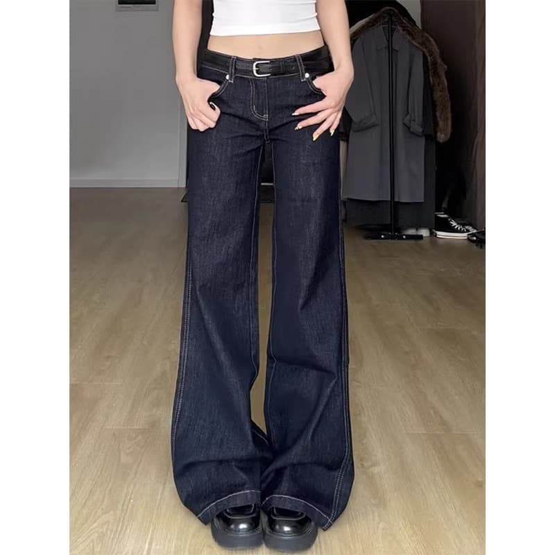 [Novo produto] Calça Jeans larga com Design de bolso traseiro azul escuro, cintura alta, feminina, verão, levantamento d