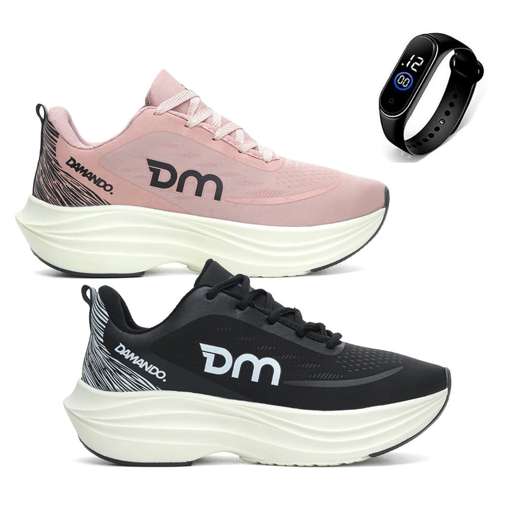 Kit 2 Pares Tênis Esportivo Masculino Original Damando Pulse Atletismo + Relógio