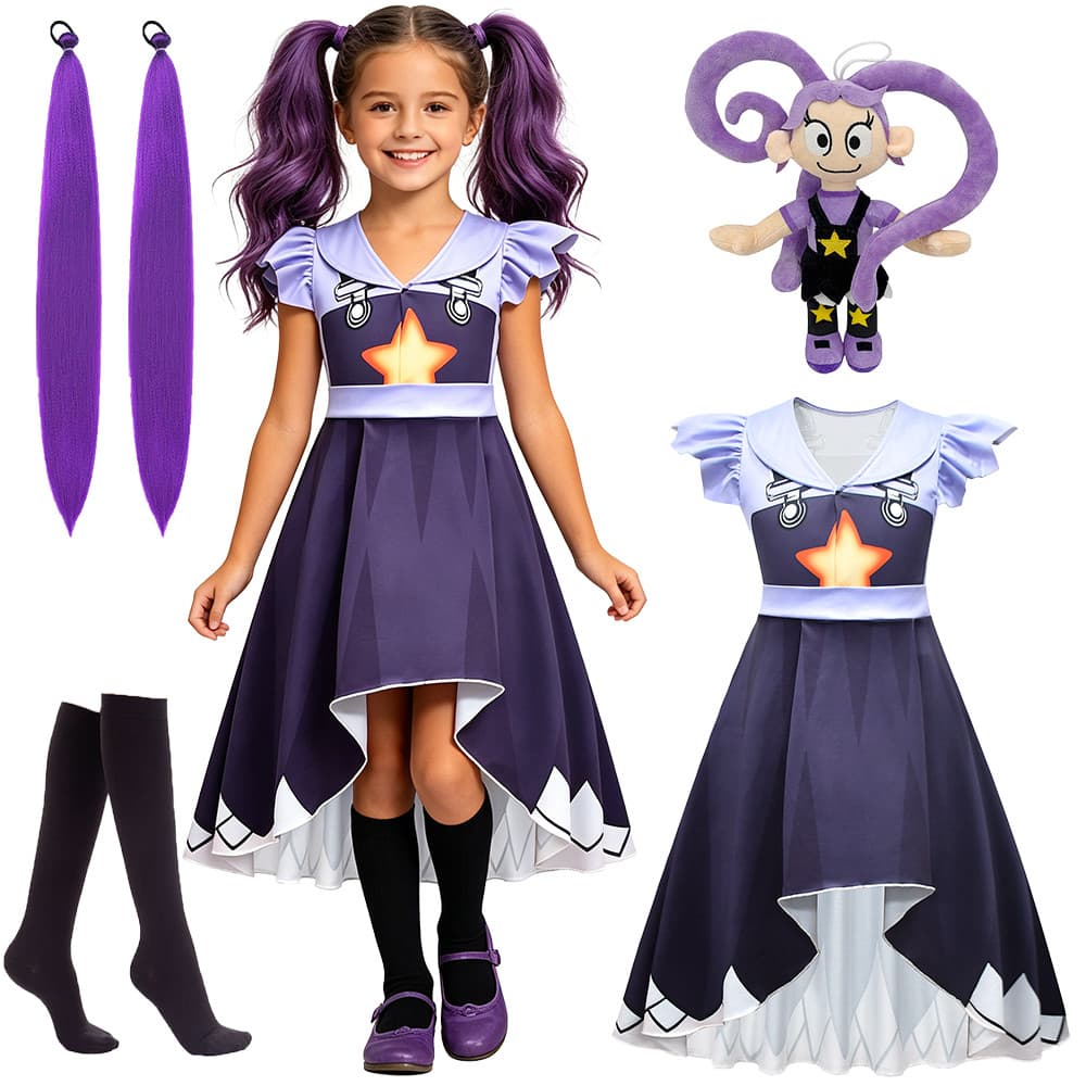 Halloween Fantasia Meninas Lírio Traje Verão Roxo Plissado Manga Peter Pan Colarinho Vestido Festival Aniversário Jogo P