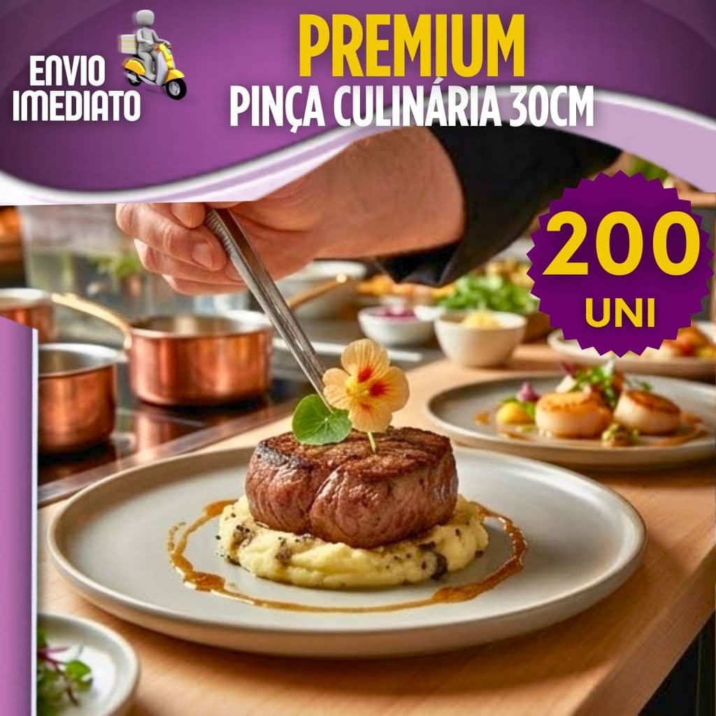 Kit 200 Pinça Culinária Gourmet Profissional Aço Inox Pegador Pinça Gastronomia Chef Empratamento Bar Restaurante 30 cm