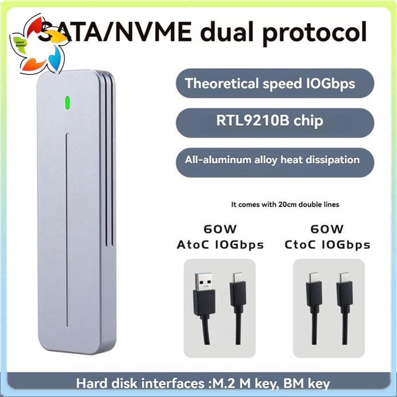M . 2 SSD Case Protocolo Duplo NVMe/SATA Gabinete Externo 10Gbps RTL9210B Chip Suporta E Chaves