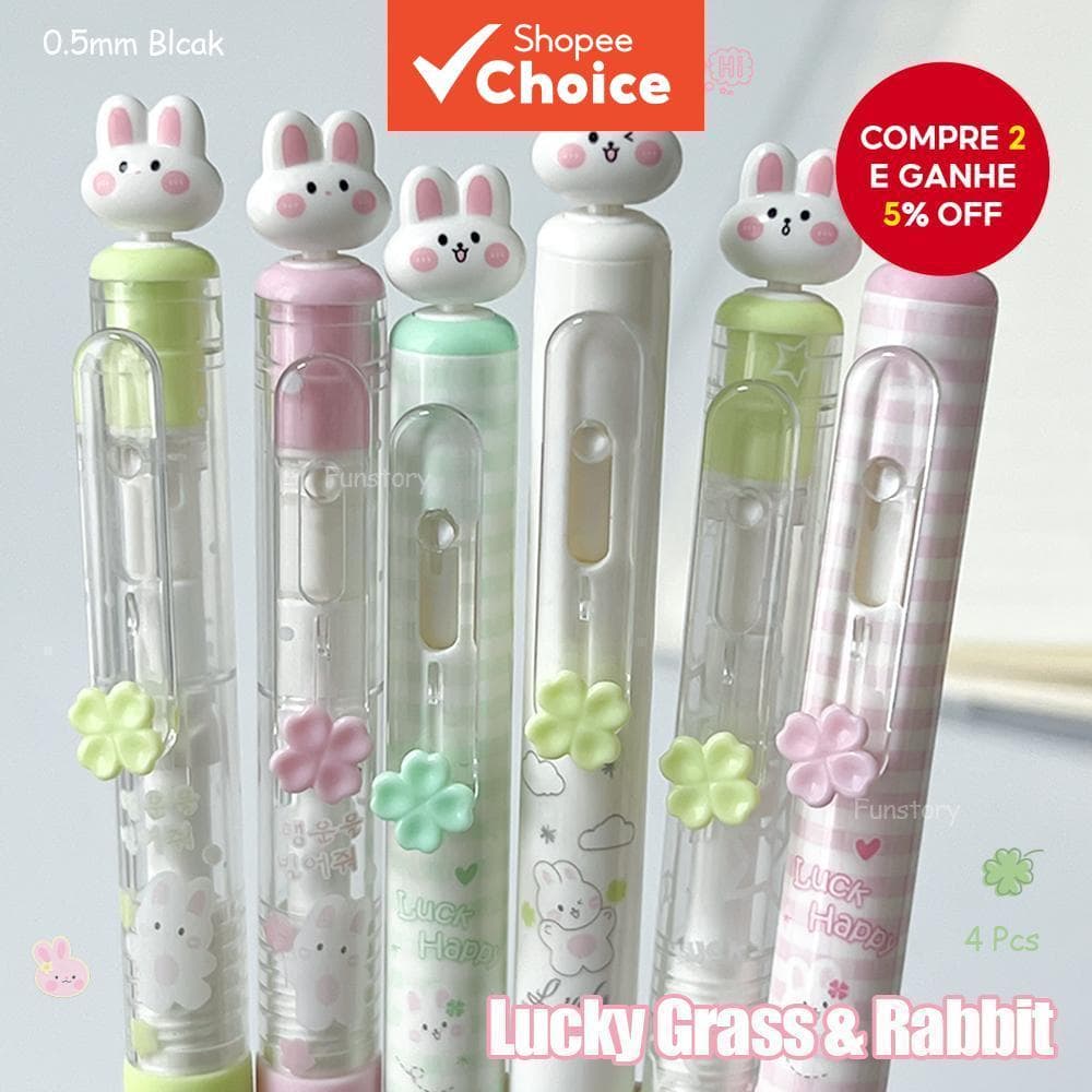 Canetas De Gel De Coelho Fofas 4/8/12 Unidades 0.5 Mm Fun Lucky Clover Caneta De Cor Preta De Secagem Rápida Para Uso Em