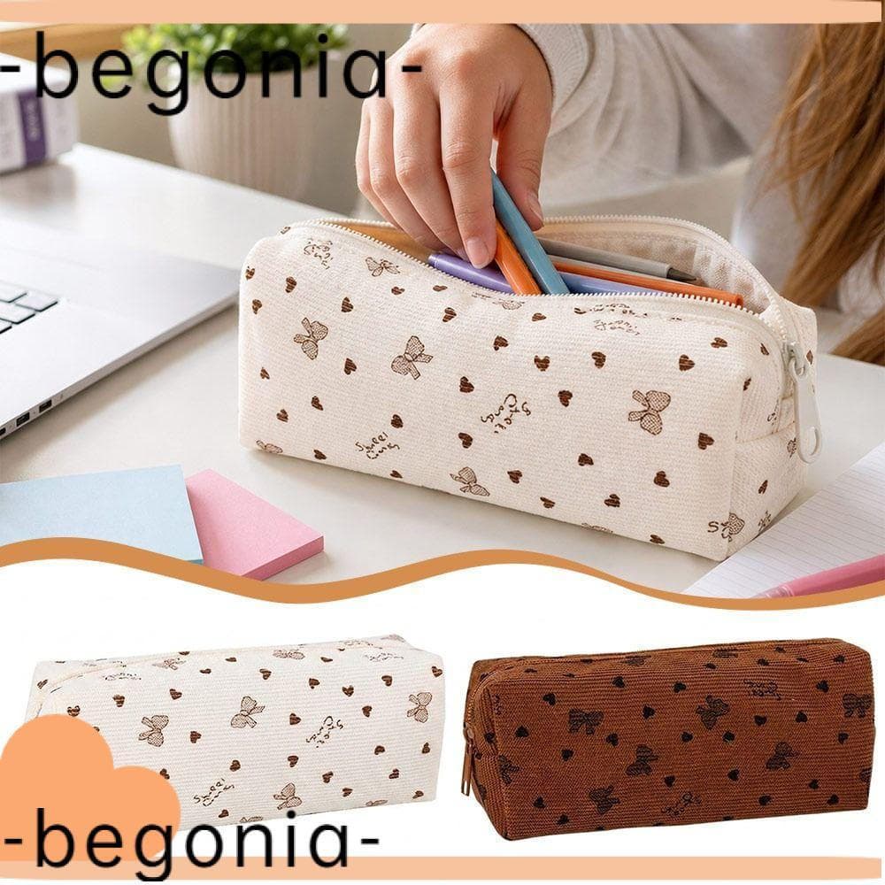 Bolsa Para Caneta BEGONIA , Lápis De Grande Capacidade Com Estampa De Arco E Coração , De Papelaria Portátil De Veludo