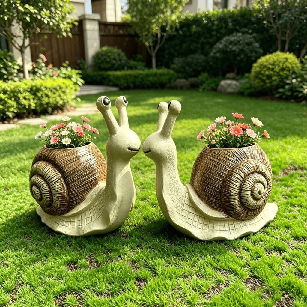 Venda quente criativo caracol suculento vaso de flores pátio gramado ornamentos ao ar livre resina à prova dwaterproof á