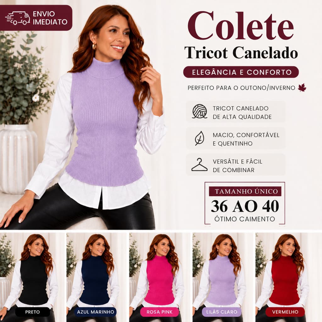 Colete Feminino de Tricô Canelado Regata Blusa Sobreposição Moda Blogueira