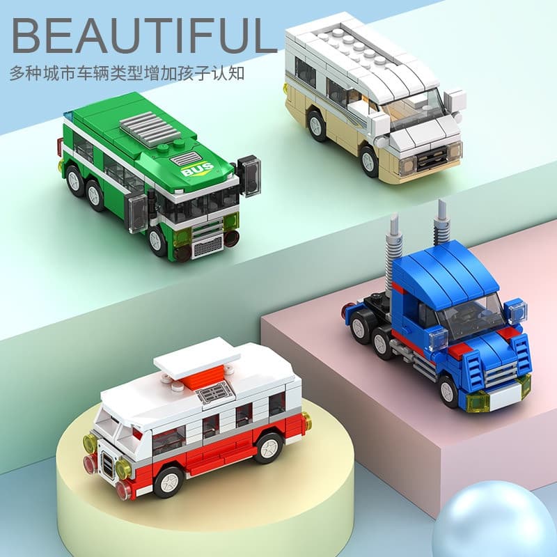 Blocos de montar de partículas pequenas de carro urbano, brinquedos educativos de montagem DIY para crianças, presentes