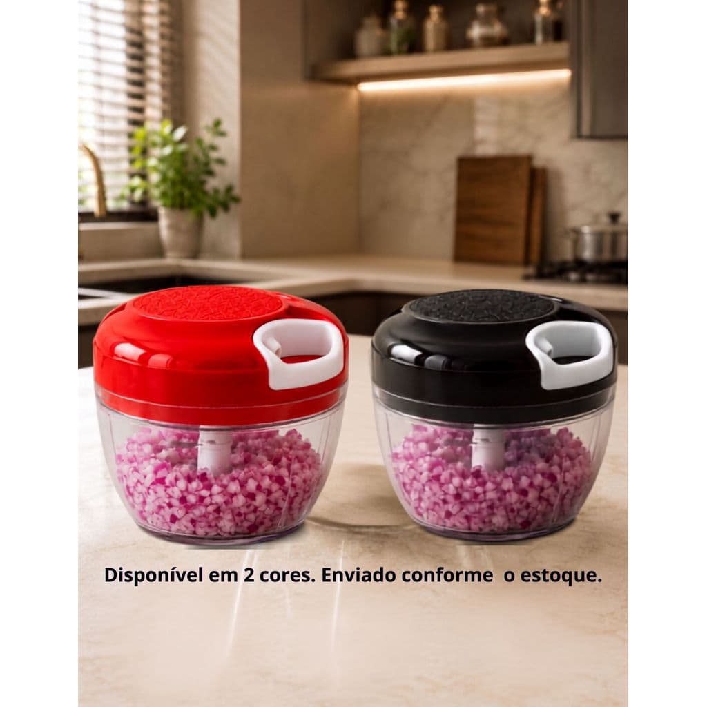 Processador Triturador 500ml Manual 3 Laminas 12x9x12cm Alimentos Alho Cebola Multiuso GP6