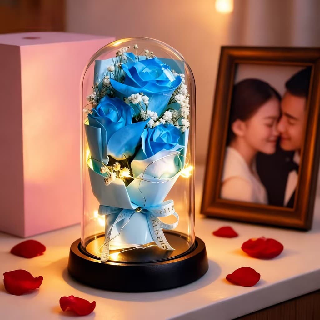 rosas flores artificiais secas para decoração jarro de buquê flor sempre viva com Luz LED Presente Namorada aniversário