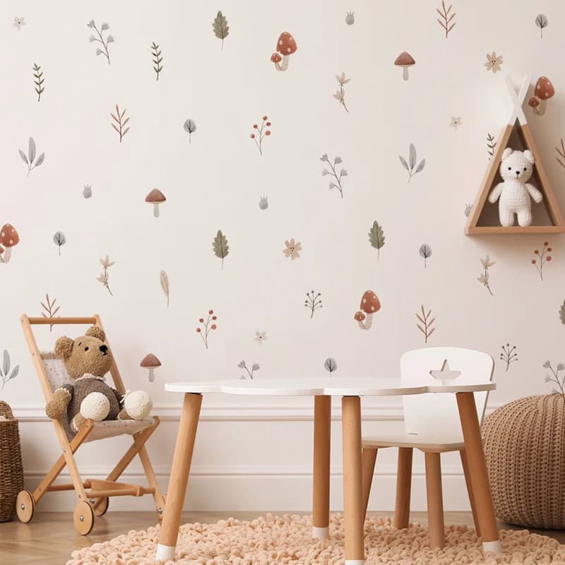 Nordic ins quarto das crianças folha decoração do quarto cogumelo adesivos bonito jardim de infância auto-adesivo adesiv