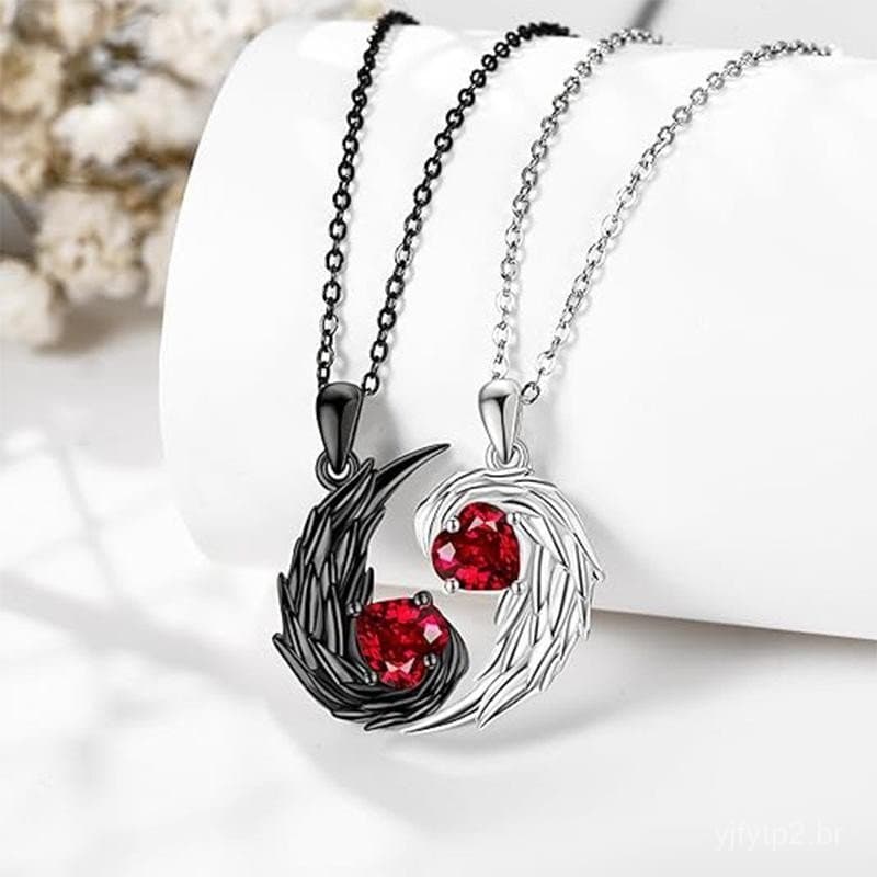 Colar de Anjo e Demônio com Asas de Strass, Colar de Casal, Acessório com Símbolo de Amor de Demônio, Adequado para Aman