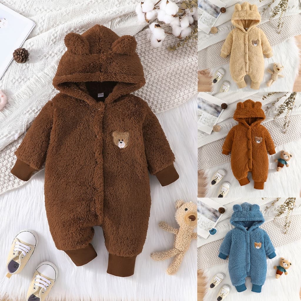 ​ ​   Macacão de Pelúcia Aquecido com Estampa de Urso para Bebês Recém-Nascidos de 0 a 18 Meses para o Festival de Junin