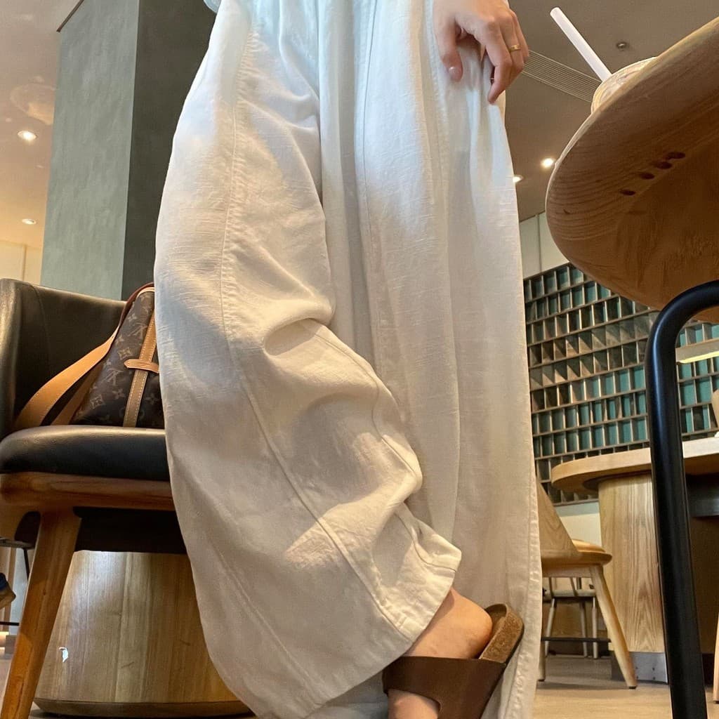 Calças de linho branco 2026 estilo preguiçoso solto Tencel linho Machete perna larga calças casuais femininas verão fino