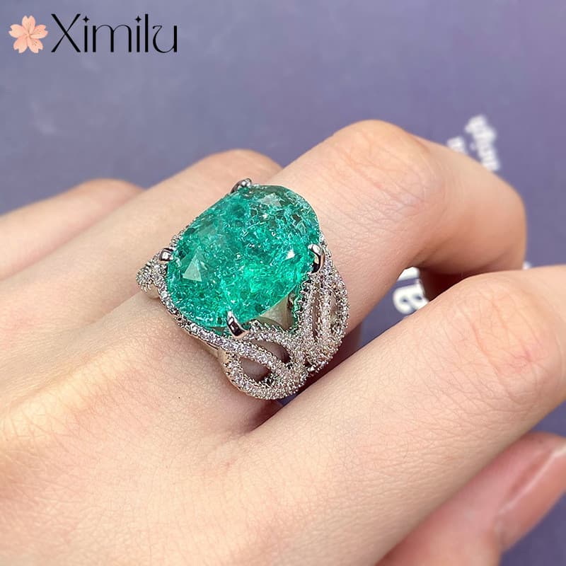 ♥ Original europeu americano moda clássico Retro colorido estilo tesouro imitação paraíba anel feminino luxo jóias por a