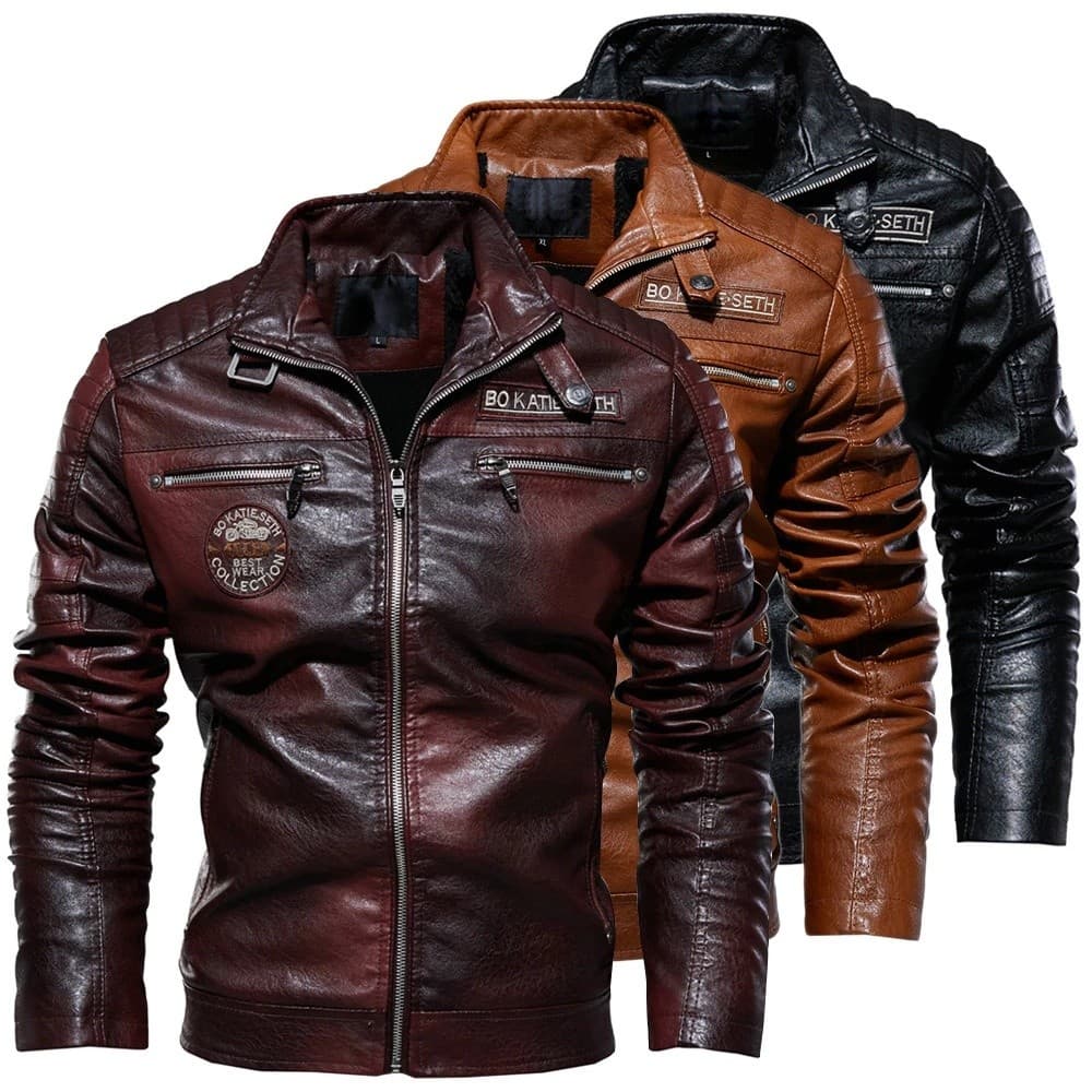 [L-7XL] Casaco De Couro PU Para Meninos De Alta Qualidade Motociclista De Tamanho Grande Forro De Lã Quente À Prova De V