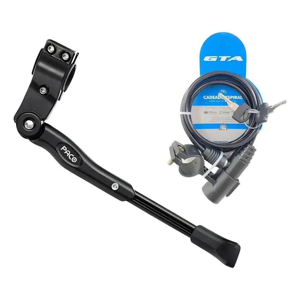 Descanso Pezinho Apoio Lateral Com Regulagem Para Bike Aro 29 + Cadeado Trava Tranca Com Chave