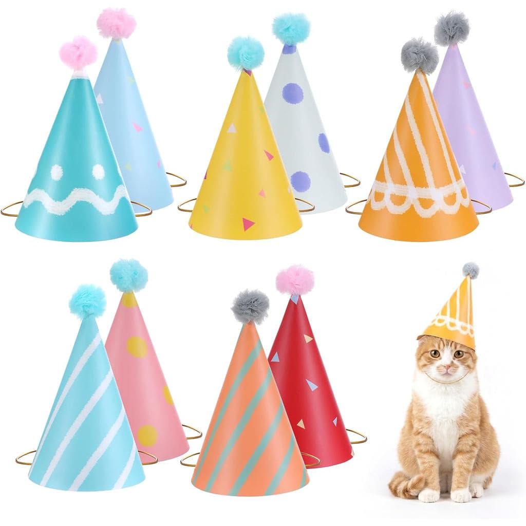 10 Chapéus de Festa para Animais de Pelúcia, Mini Chapéus de Aniversário com Pompons para Gatos, Cães, Animais de Estima