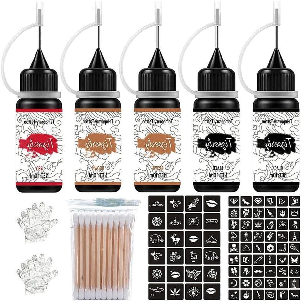 Kit Completo de Tinta Temporária Jagua Gel 3 Cores 5 Frascos Uni Temp Kit com Estênceis para Crianças