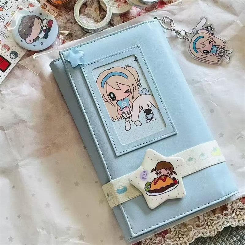 [Estoque pronto] Janela três dobras simples de cor pura A6 Manual de folhas soltas Couro PU Caderno de estudante de alta