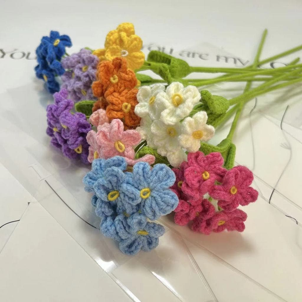 Flores artificiais acabadas tricotadas à mão, não Me esqueça, não Me esqueça, simulação de lã, flores artificiais, giras