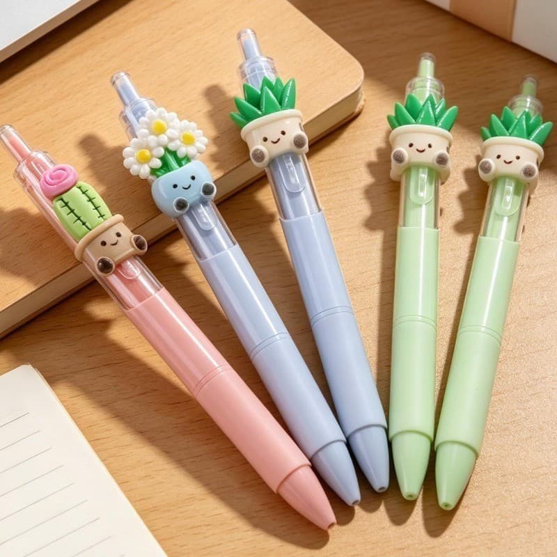 Caneta Esferográfica Floral Push-Up De Secagem Rápida-Canetas De Gel Tipo Clique Em Forma De Planta-Neutra Graffit Para