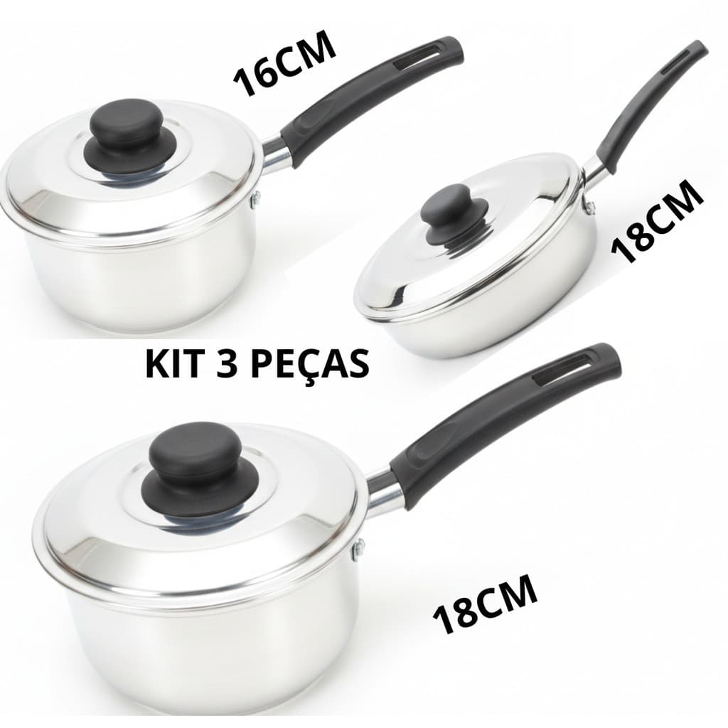 KIT de Panelas Essnciais: Caçarolas 16/18 com Cabo e Frigideira 18 - Versatilidade e Praticidade para o Dia a Dia