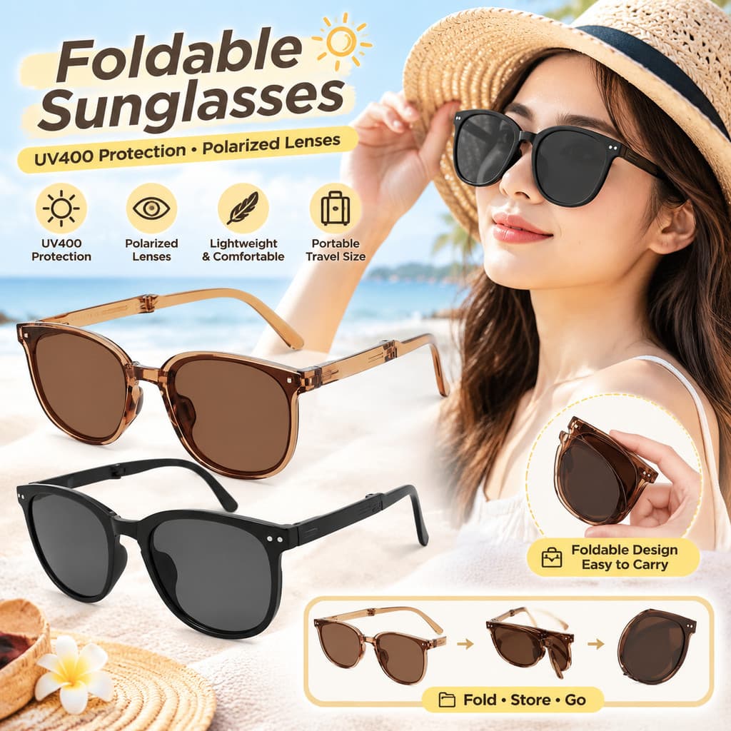 Óculos De Sol Dobráveis – Polarizados UV400 Portáteis , Tons Leves E Adequados Para Viagens , Design Retrô Clássico Vers